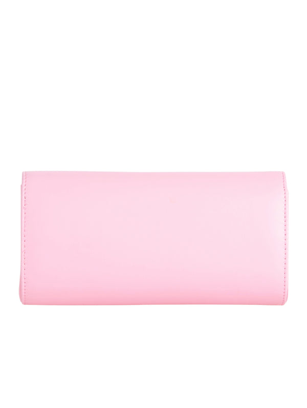 Pink Faux Leather Envelope Clutch Bag