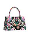 Black Satin Jacquard Print Handbag