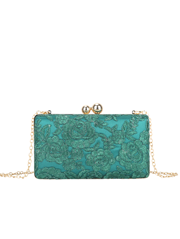 bottle green lace box clutch bag 