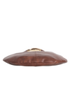 Tanned Brown Faux Leather Crescent Hobo Bag with Metallic Top Handle