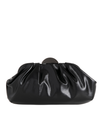 Metallic Black Ruched Faux Leather Clutch Bag