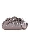 Metallic Pewter Ruched Faux Leather Clutch Bag