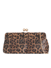 Oversized Faux Leopard Leather Kiss Lock Clutch Bag