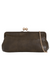 Olive Green Oversized Faux Leather Kiss Lock Clutch Bag