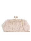 Beige Fluffy Faux Fur Kiss Lock Clutch Bag
