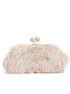 Beige Fluffy Faux Fur Kiss Lock Clutch Bag
