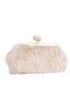 Beige Fluffy Faux Fur Kiss Lock Clutch Bag