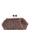 Coffee Brown Fluffy Faux Fur Kiss Lock Clutch Bag