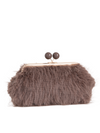 Coffee Brown Fluffy Faux Fur Kiss Lock Clutch Bag