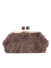 Coffee Brown Fluffy Faux Fur Kiss Lock Clutch Bag