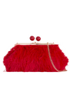 Red Fluffy Faux Fur Kiss Lock Clutch Bag