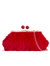 Red Fluffy Faux Fur Kiss Lock Clutch Bag