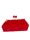 Red Fluffy Faux Fur Kiss Lock Clutch Bag