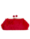 Red Fluffy Faux Fur Kiss Lock Clutch Bag