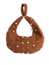 Brown Suedette Studded Half Moon Bag