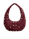 Cherry Red Suedette Studded Half Moon Bag Burgundy Handbag