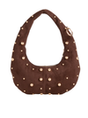 Coffee Brown Suedette Studded Half Moon Bag