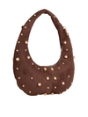 Coffee Brown Suedette Studded Half Moon Bag