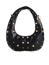 Black Gold Studded Faux Leather Crescent Shoulder Bag