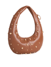 Studded Tan Faux Leather Crescent Shoulder Bag