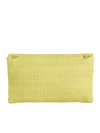 Green Woven Faux Straw Foldover Clutch with Embroidered Cherry Print