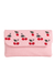 Pink Woven Faux Straw Foldover Clutch with Embroidered Cherry Print