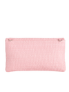Pink Woven Faux Straw Foldover Clutch with Embroidered Cherry Print
