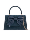Navy Blue Rhinestone Mini Tote Bag with Bow Detail