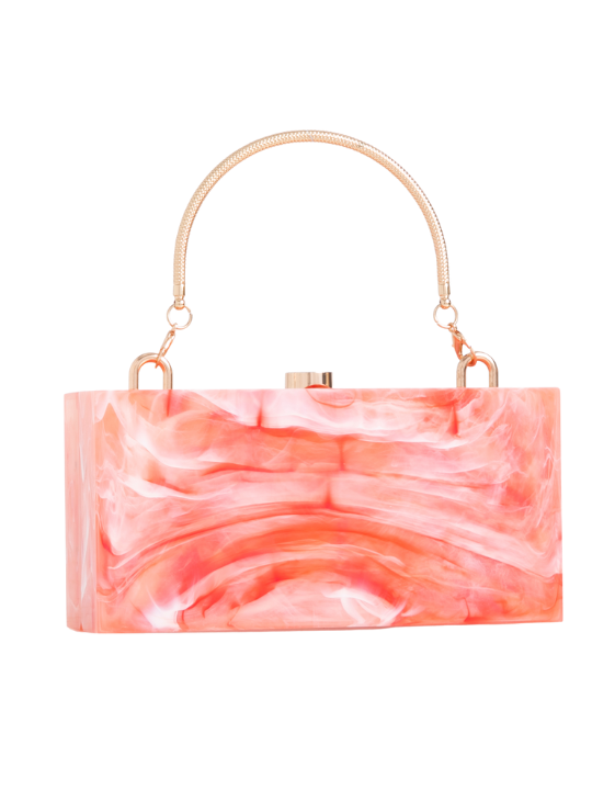 Orange Coral Marble Look Acrylic Clutch Bag