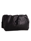 Black Soft Faux Leather Ruched Pouch Bag