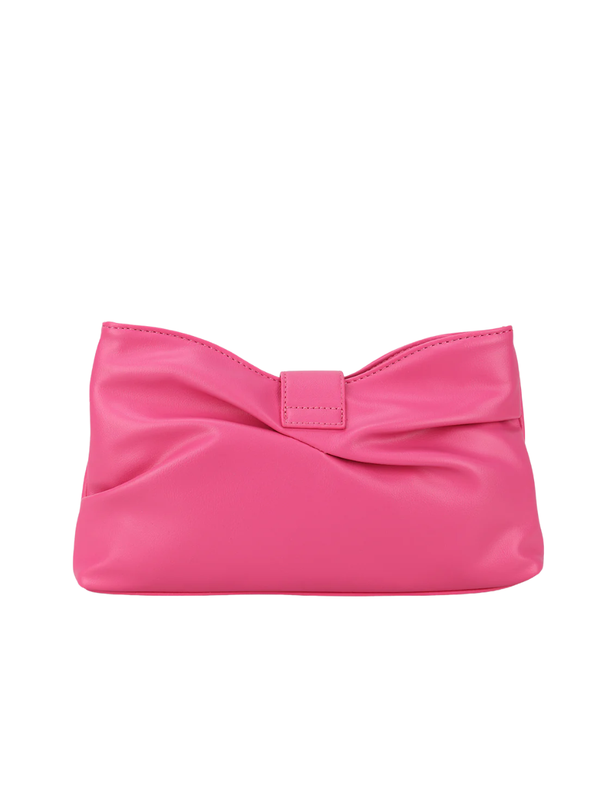 Fuchsia Faux Leather Ruched Buckle Detail Clutch Bag