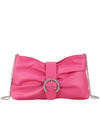 Fuchsia Faux Leather Ruched Buckle Detail Clutch Bag