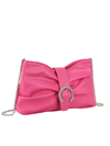 Fuchsia Faux Leather Ruched Buckle Detail Clutch Bag