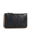 Black Beaded Detail Faux Leather Clutch Bag