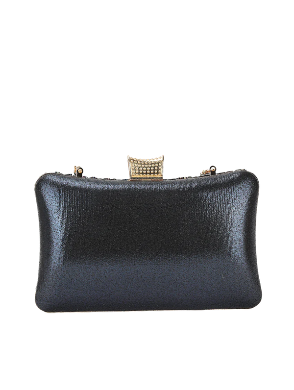 Teal Blue Peacock Feather Print Sequin Clutch Bag