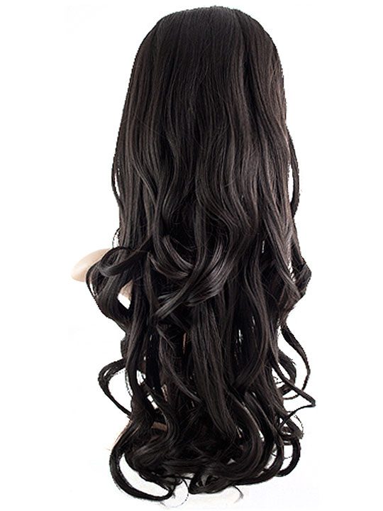 Long Curly Half-Head Wig In Dark Brown