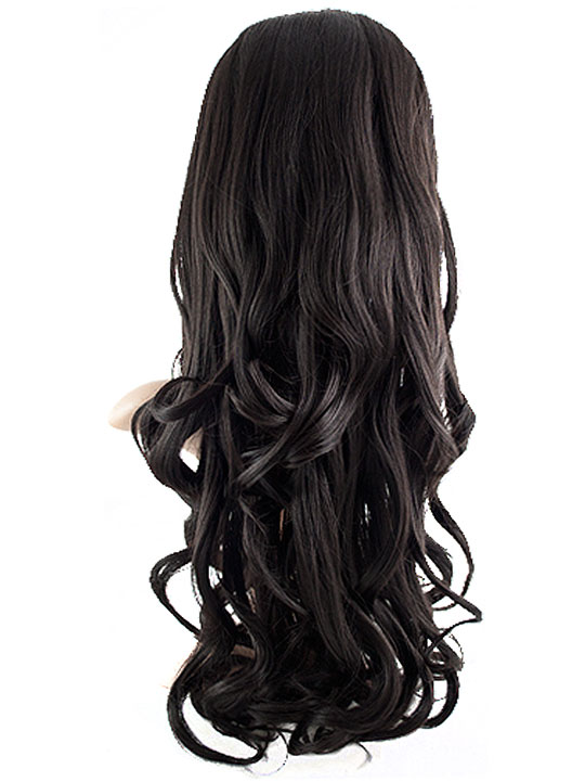 Long Curly Half-Head Wig In Dark Brown