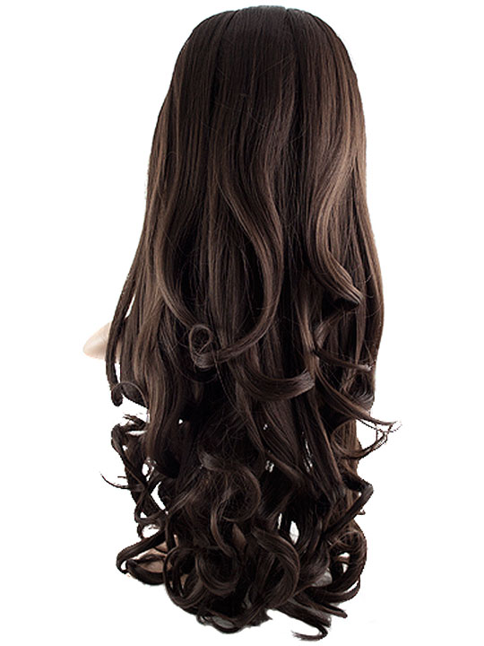 Long Curly Half-Head Wig In Chocolate Brown