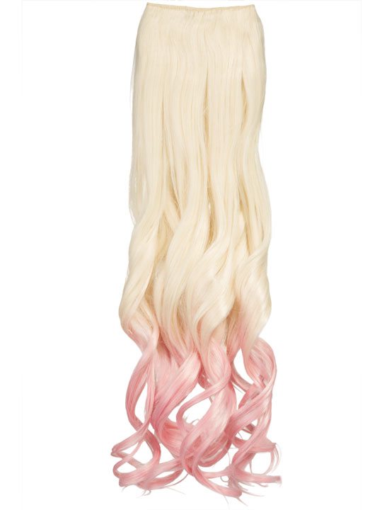 Dip Dye Curly One Piece Hair Extensions In Pure Blonde To Pastel