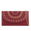 Front of Gold Detailed Maroon Clutch Bag