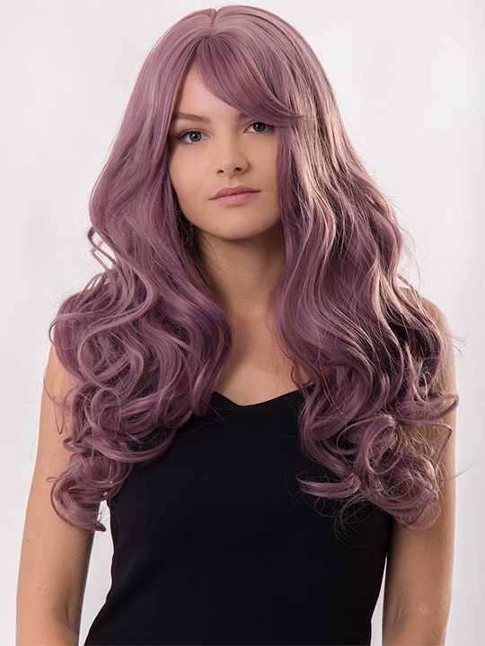 thick curly full head wig purple