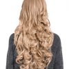 Curly Full Head Wig Honey Blonde, full display from behind.