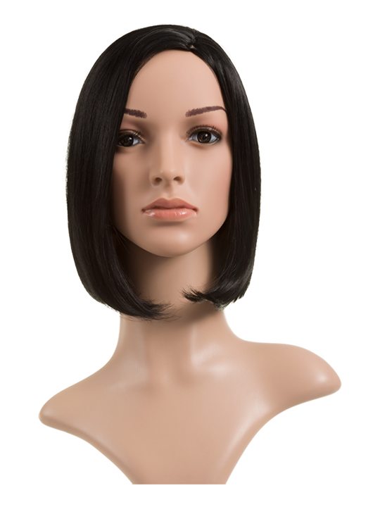 Long Bob Full Head Wig Jet Black on mannequin. Front view.