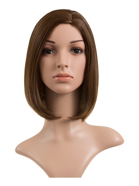 Long Bob Full Head Wig Warm Brunette displayed on mannequin, front view.