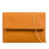 Brown Faux Leather Foldover Clutch Bag