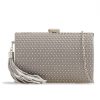 Grey Studded Faux Leather Clutch