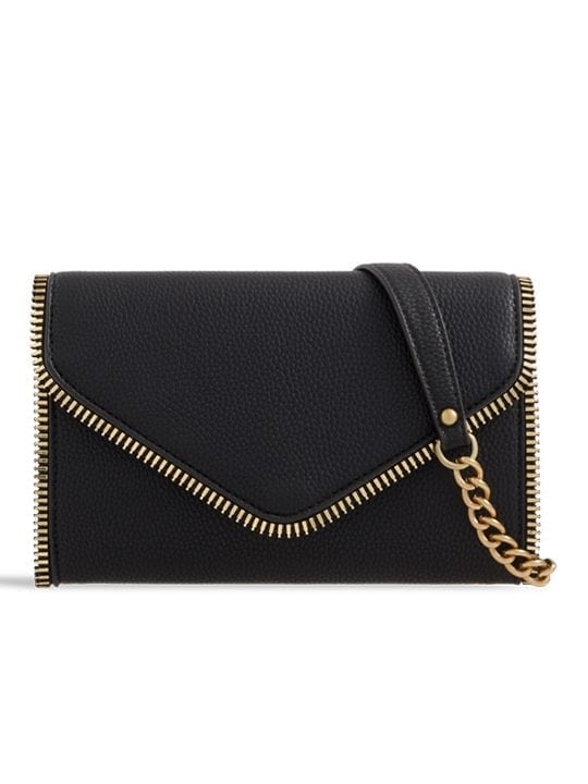Black Faux Leather Clutch Bag With Zipper Detail