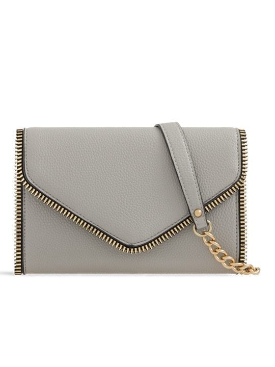 Grey Faux Leather Clutch Bag With Zipper Detail