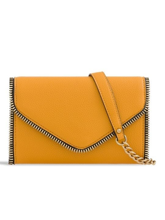 Yellow Faux Leather Clutch Bag With Zipper Detail