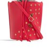 front of Red Embellished Drawstring Bucket Bag